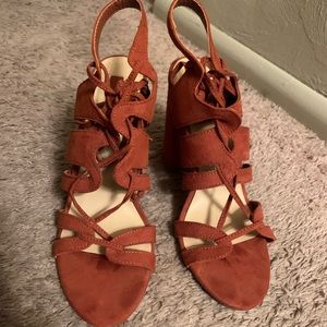 Burnt orange lace up platform heels